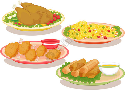 四种不同类型的国际美食的插图图片