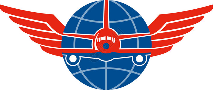 翅膀,飞机说明有一架大型喷气式飞机从前面用翅膀和地球以孤立的白色