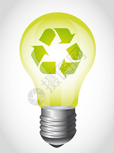 绿色灯泡与回收标志在灰色背景矢量图片