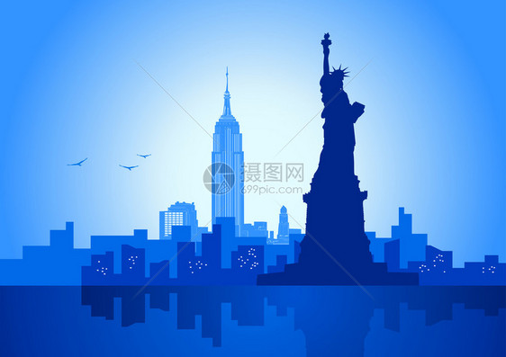 纽约市天际线的剪影插图图片