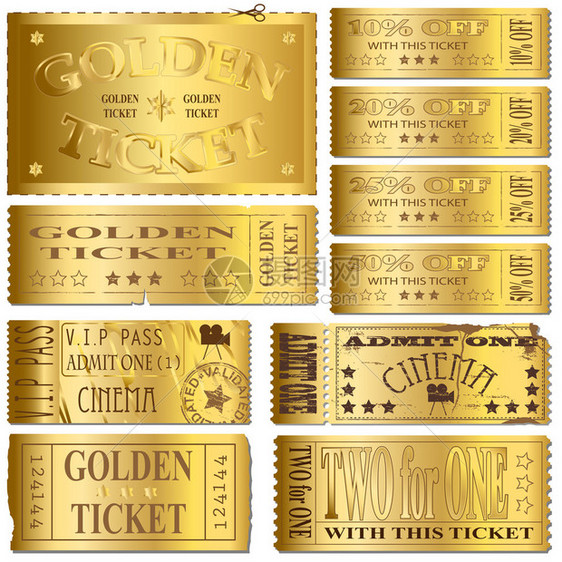 黄金电影院和售票矢量图片