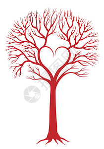 心形树枝的红色爱情树矢量背景图片