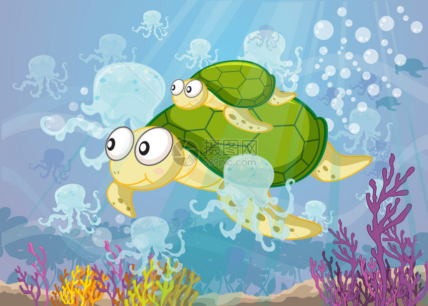 一只乌龟在水中游泳的插图插画图片下载-正版图片402214077-摄图网