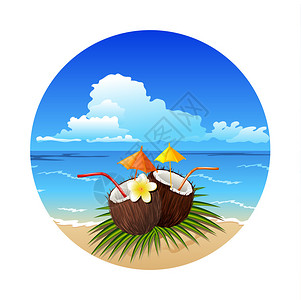 海滩上的热带椰子鸡尾酒图片