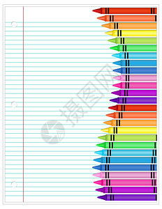 白色横格纸上显示的一组蜡笔图片