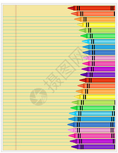 黄色横格纸上显示的一组蜡笔图片