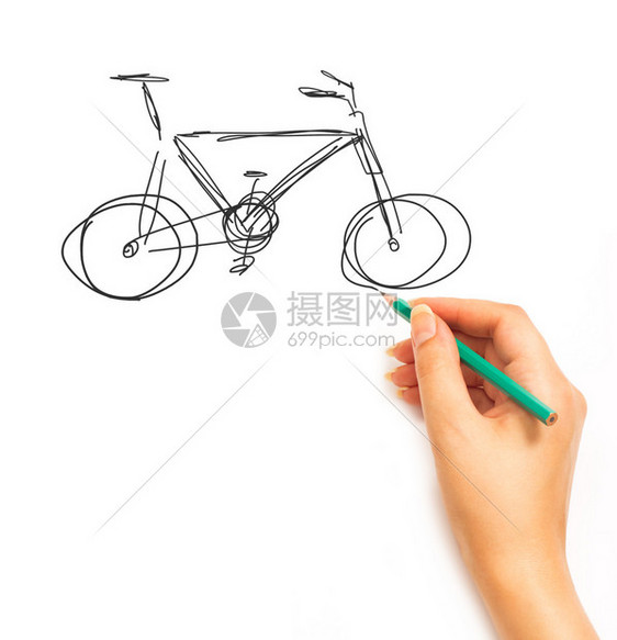 女人的手画着一辆单车孤立图片