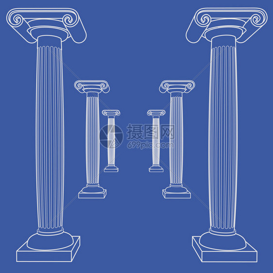 古希腊离子柱廊线稿矢量插图图片