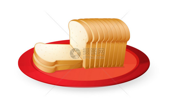 白底红盘中的面包片插图图片