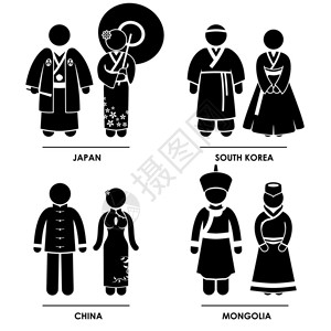 蒙古民俗一套象形图代表日本韩国插画