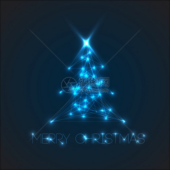 来自数字电子蓝光和线条的矢量圣诞树图片