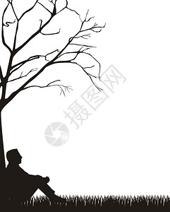 人 草男人坐在草地上白色插画