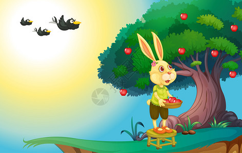一只兔子在绿色自然中的插图图片