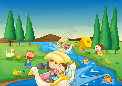 描述美丽的河流和孩子的图片