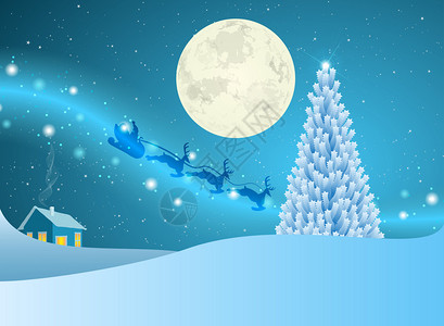 圣诞树由满月的星雪橇图片
