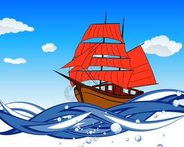 帆船和海浪中的红色帆eps图片素材