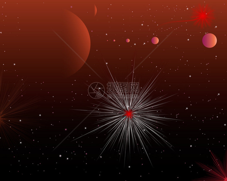 红色夜空星爆一个有星的行星系统图片