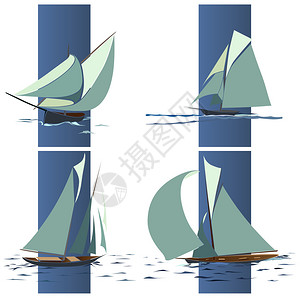 一组简单的矢量船只其帆和海浪元图片