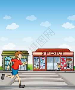 体育出口旁边的慢跑者插图图片