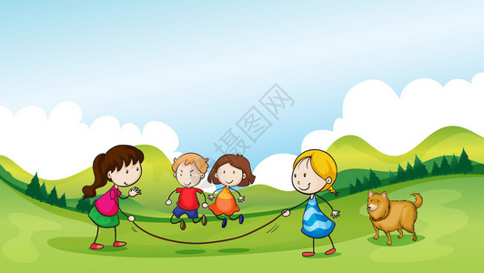 孩子们玩跳绳的插图图片
