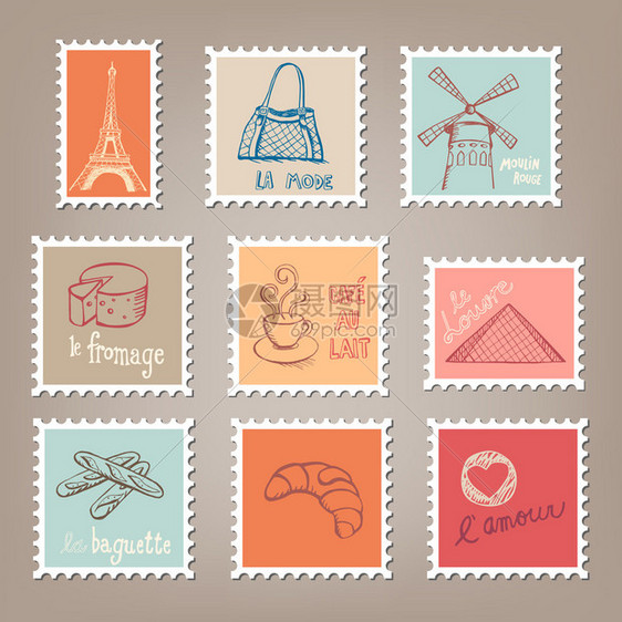 带有涂鸦的法国邮票图片