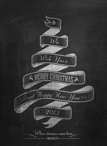 老式的圣诞快乐和新年快乐和排版背景与黑板上图片