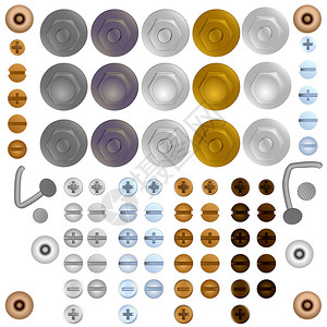 一套矢量插图螺栓和螺钉头图片