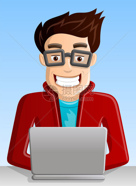 有趣的微笑计算机Geek和笔记本图片