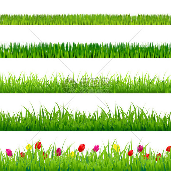 绿色大草和花朵与渐变网格孤立于红色背图片