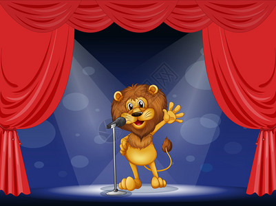 展示一头狮子在舞台中插画