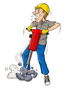 一个人钻孔的卡通插图背景图片