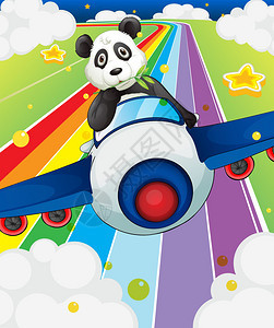 乘坐飞机的熊猫的插图图片