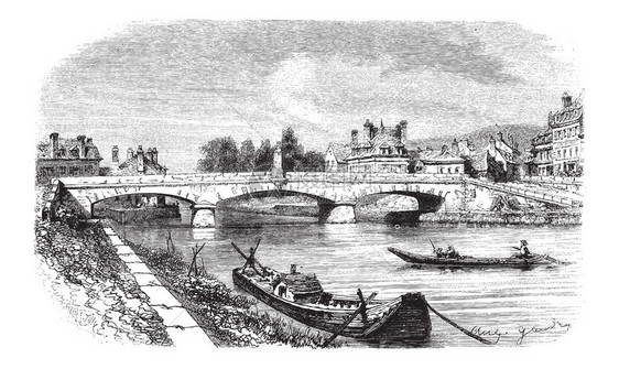 Clamecy桥与法国Nievre的JeanRouvet半身像图片