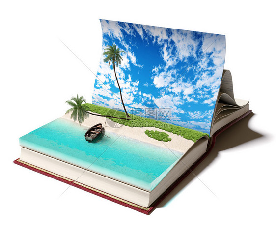 开放书里面有热带海滩图片