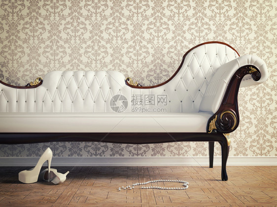 复古沙发和墙纸复古风格插图图片
