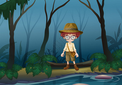 湖边森林里男孩伯爵的插图图片