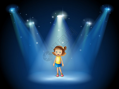 展示一个女孩在聚光灯下在舞台中插画