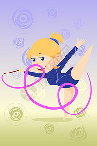 一个漂亮的女孩用丝带做体操舞蹈的矢量插图图片