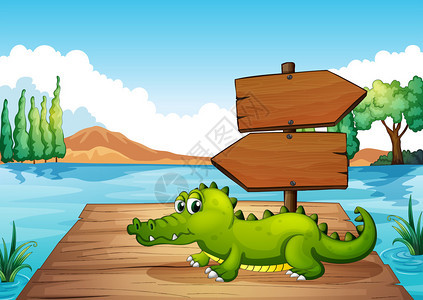池塘附近鳄鱼的插图图片