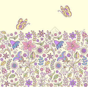 以抽象花朵和蝴蝶为模式的矢量插图Fl图片