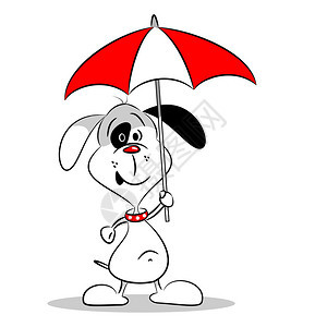 白色背景上拿着雨伞的卡通狗图片