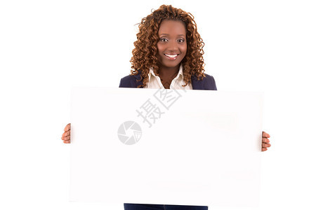 超重的非洲商业妇女展示你的产品图片