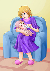 卡通插图说明一名母亲用图片