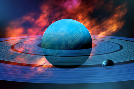 美丽的海王星蓝色星球及其卫星图片