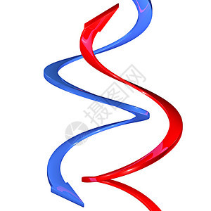 蓝色箭头和红色3d螺旋曲线图片