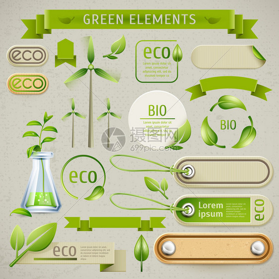 整套生态符号标签和图标的矢量指标图片