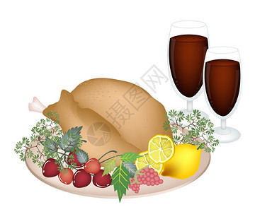 与贝里水果柠檬Herb和Wine一起在感恩节晚宴上盛装烧烤背景图片
