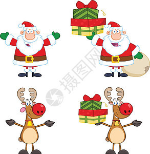 圣诞快乐圣诞老人和驯鹿加装饰品图片