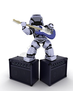 弹吉他的机器人的3D渲染图片