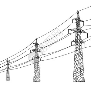 高压输电线的剪影矢量图图片
